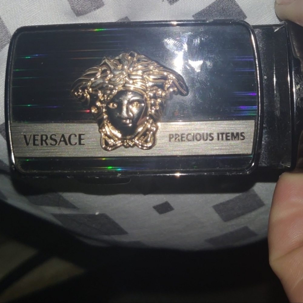 Versace Black Belt with Gold Medusa Buckle